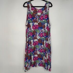 Water Lily Womens 2X Sleeveless Midi Dress 100% Rayon Crinkle Gauze Multi Floral